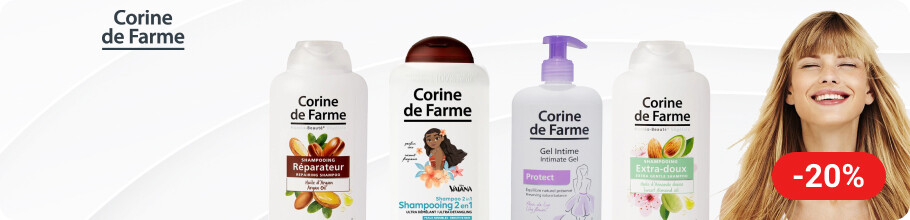 Скидка 20% на средства по уходу за волосами ТМ CORINE DE FARME