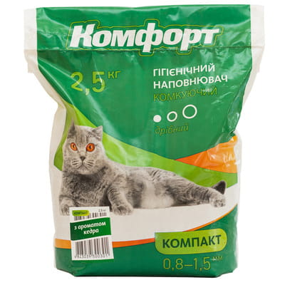 Наполнитель для кошачего туалета КОМФОРТ Компакт глиняный запах Кедр 2,5 кг