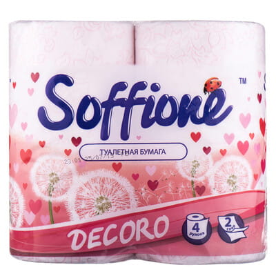 Папір туалетний SOFFIONE (Софіон) Decoro двошаровий біло-рожевий 4 рулони