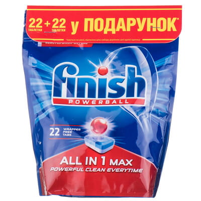 Средство для мытья посуды FINISH (Финиш) в посудомоечной машине All in 1 Max таблетки 22 + 22 шт