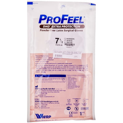 Перчатки хирургические натуральный латекс стерильные неприпудренные ProFeel DHD Extra Protection (Профил Экстра протекшин) полимерные размер7,5 1пара