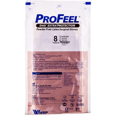 Рукавички хірургічні натуральний латекс стерильні неприпудрені ProFeel DHD Extra Protection (Профіл Екстра протекшин) полімерні розмір 8 1 пара