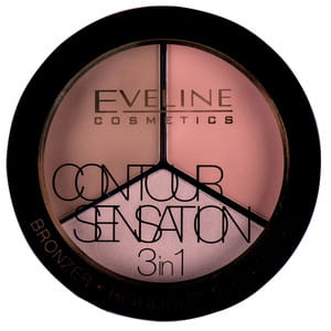 Палитра для макияжа лица EVELINE (Эвелин) Contour Sensation 3in1 (бронзатор+хайлайтер+румяна) тон 02 Peach Beige