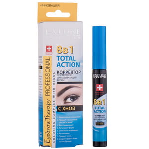 Корректор для бровей EVELINE (Эвелин) Eyebrow Therapy Professional 8 в 1 Total Action с хной постепенно окрашивающий 10 мл