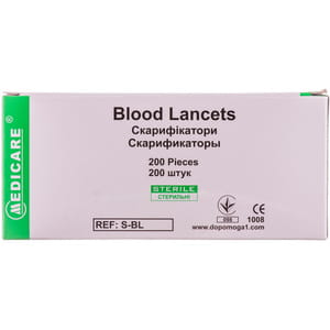 Иголочка стерильная для прокалывания пальца при заборе крови Скарификатор 200 шт Medicare