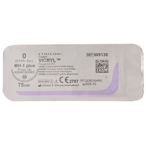 Шовный материал рассасывающийся Викрил размер USP 0, колющая игла 31мм, 1/2 круга, длина 75 см артикул W9138