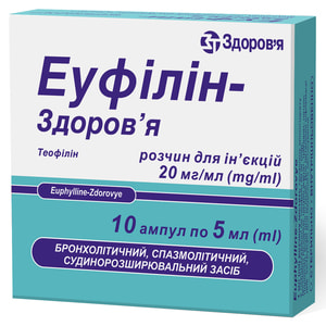 Эуфиллин-Здоровье р-р д/ин. 20мг/мл амп. 5мл №10