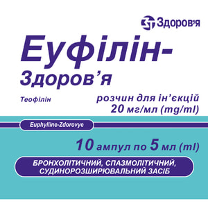 Эуфиллин-Здоровье р-р д/ин. 20мг/мл амп. 5мл №10