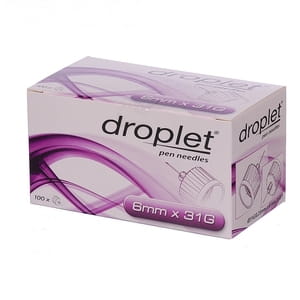 Голки для інсулінових шприц-ручок універсальні Droplet (Дроплет) розмір 31G (0,25мм x 6мм) 100 шт