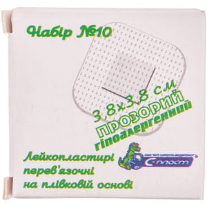 Лейкопластырь С-Пласт бактерицидный на основе пленки прозрачный с хлоргексидином размер 3,8 см х 3,8 см 10 шт