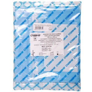 Покрытие операционное офтальмологическое стерильное размер 120см x 80см с адгезивным отверстием 7 см (с пленкой), мешком принимающим и дисками Славна