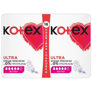 Прокладки гігієнічні жіночі KOTEX (Котекс) Ultra Dry Super Duo (Ультра Драй супер) 16 шт