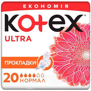 Прокладки гігієнічні жіночі KOTEX (Котекс) Ultra Dry Normal Duo (Ультра Драй Нормал Дуо) 20 шт