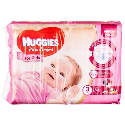 Подгузники для детей HUGGIES (Хаггис) Ultra Comfort Mega (Ультра комфорт мега) 3 для девочек от 5 до 9 кг 80 шт