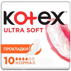 Прокладки гигиенические женские KOTEX (Котекс) Ultra Soft Normal (Ультра софт нормал) 10 шт