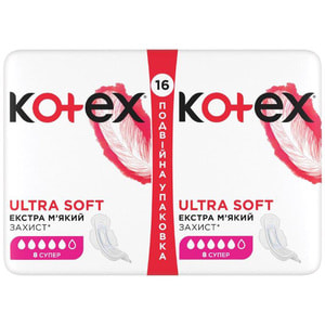Прокладки гігієнічні жіночі KOTEX (Котекс) Ultra Soft Super Duo (Ультра софт супер) 16 шт