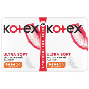 Прокладки гигиенические женские KOTEX (Котекс) Ultra Soft Normal Duo (Ультра софт нормал дуо) 20 шт