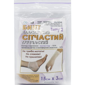 Бинт эластичный сетчатый, трубчатый нестерильный размер 15см  х 3см тип-2 полиэстер на руку , ногу Миран