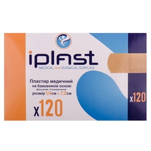 Пластырь медицинский Iplast (Ай Пласт) бактерицидный на хлопковой основе гипоаллергенный размер 1,9 см x 7,2 см 120  шт