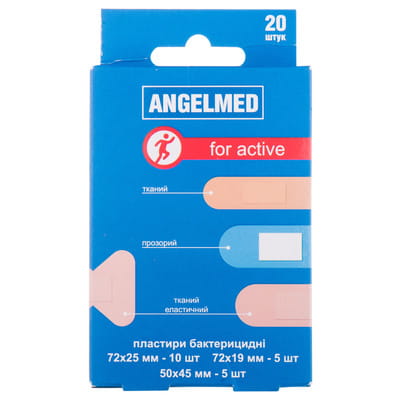 Пластырь медицинский Family Plast (Фемели Пласт) Angelmed (АнгелМед) набор Бактерицидный разных размеров 20 шт