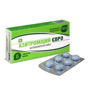 Азитроміцин Євро табл. в/о 250 мг №6