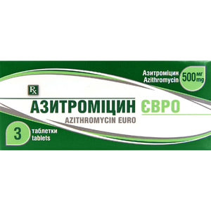 Азитроміцин Євро табл. в/о 500 мг №3