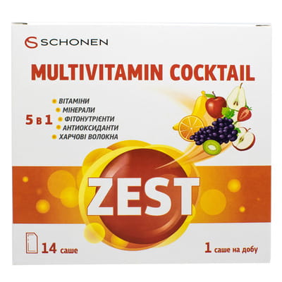 Витамины ZEST (Зест) Multivitamin Cocktail (Мультивитаминный коктейль) с цинком в саше 14 шт