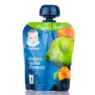 Пюре фруктово-овощное детское NESTLE GERBER (Нестле Гербер) Яблоко, тыква, абрикос с 6-ти месяцев мягкая упаковка 90 г