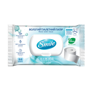 Бумага туалетная влажная SMILE (Смайл) Fresh с клапаном для взрослых 44 шт