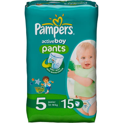 Подгузники-трусики для детей PAMPERS Active (Памперс Актив) Boy Junior Юниор 5 для мальчиков от 12 до 18 кг 15 шт