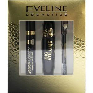 Набір EVELINE (Евелін) Туш для вій Big Volume Cat Eyes чорна 10 мл + Олівець для очей з точилкою чорний 1,2г + Коректор для брів безбарвний 9 мл