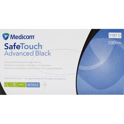 Рукавички оглядові нітрилові нестерильні неприпудрені Safe-Touch Advanced Black розмір L Medicom 1 пара