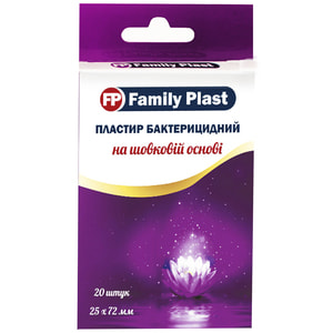 Пластир Family Plast (Фемели Пласт) бактерицидний на шовковій основі розмір 25 мм х 72 мм 20 шт