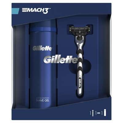 Набір GILLETTE Mach 3 (Жіллет мак 3 три) Бритва з однією змінною касетою + Гель для гоління Fusion для чутливої шкіри 200 мл