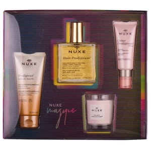 Набір NUXE (Нюкс) Магія Нюкс: Чудова суха олія 100 мл + Чудова олія для душу 100 мл + Чудовий Буст гель-крем 40 мл + свічка 70 г