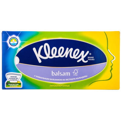 Серветки гігієнічні паперові KLEENEX (Клінекс) Balsam (Бальзам) тришарові в коробці 80 шт