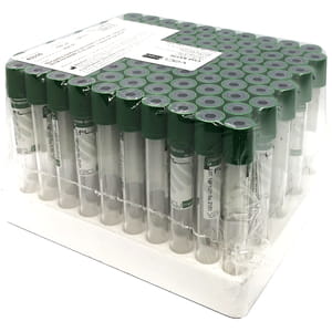 Пробирка вакуумная Vacumed 13 x 100 мм стерильная Li-гепарин для 6 мл крови, с зеленой крышкой артикул 100 шт 43316