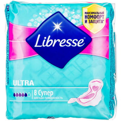 Прокладки гигиенические женские LIBRESSE (Либресс) Ultra Super Soft (Ультра супер софт) 8 шт