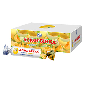 Диетическая добавка Аскорбинка таблетки со вкусом дыни 12 упаковок по 10 таблеток  (аскорбиновая кислота, витамин С)