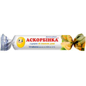 Диетическая добавка Аскорбинка таблетки со вкусом дыни 12 упаковок по 10 таблеток  (аскорбиновая кислота, витамин С)