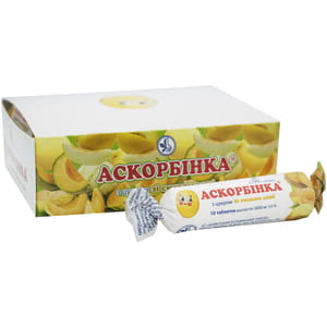 Дієтична добавка Аскорбінка таблетки зі смаком дині 12 упаковок по 10 шт (аскорбінова кислота, вітамін С)