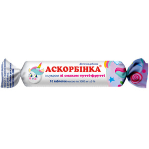 Дієтична добавка Аскорбінка таблетки зі смаком тутті-фруті 12 упаковок по 10 шт (аскорбінова кислота, вітамін С)