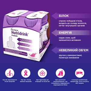 Продукт питания для специальных медицинских целей: энтеральное питание Nutridrink Protein (Нутридринк Протеин) со вкусом лесных плодов 4 х 125мл