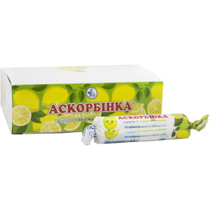 Дієтична добавка Аскорбінка таблетки зі смаком лимону 12 упаковок по 10 шт (аскорбінова кислота, вітамін С)