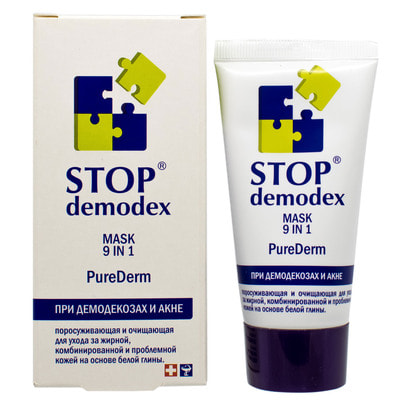 Маска для лица Стоп Демодекс 9 в 1 Pure Derm очищающая для проблемной, комбинированной и жирной кожи при демодекозах и акне 50 мл