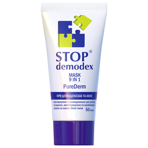 Маска для лица Стоп Демодекс 9 в 1 Pure Derm очищающая для проблемной, комбинированной и жирной кожи при демодекозах и акне 50 мл