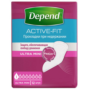 Прокладки урологические для взрослых DEPEND (Депенд) при недержании мочи Ultra Mini Active-fit 12 шт