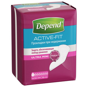 Прокладки урологические для взрослых DEPEND (Депенд) при недержании мочи Ultra Mini Active-fit 12 шт