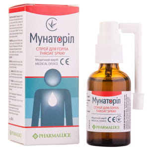 Мунаторил спрей для горла для увлажнения слизистой оболочки и снятия симптомов боли в горле флакон 30 мл