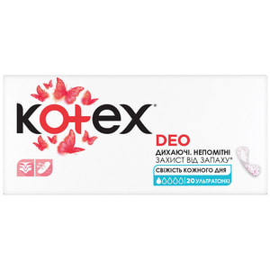 Прокладки ежедневные женские KOTEX (Котекс) Ultraslim Deo (Део ультратонкие) улучшенные 20 шт